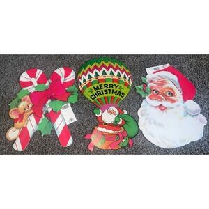 Vintage Eureka Merry Christmas Die Cut 10 X 12" Santa Mouse Candy Cane